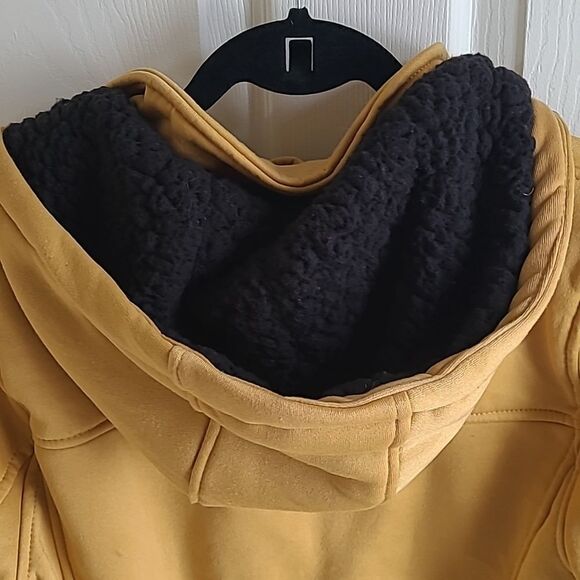 Big Chill Women's Fleece Anorak  Jacket with Sherpa Lined Hood - Mustard, size L - Picture 9 of 10